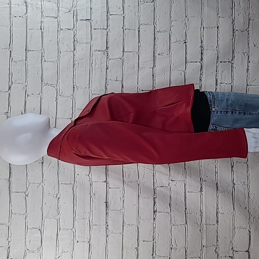 Akris Punto Asymmetric Zip Fitted Lux Nappa Leather Biker Jacket in Red - NWOT - Picture 4 of 17